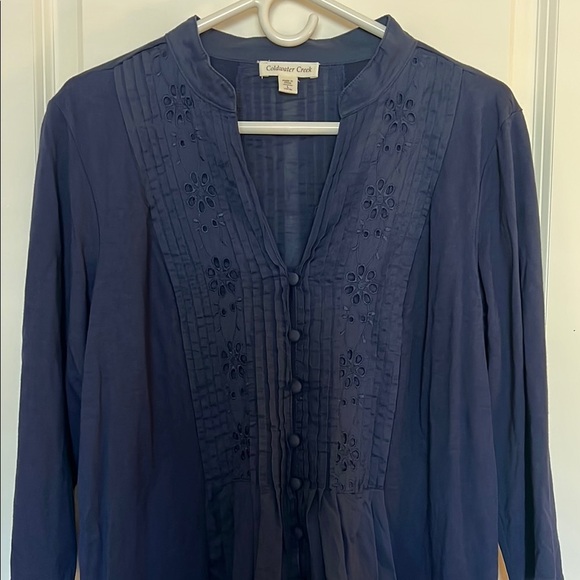 Coldwater Creek Tops - Coldwater Creek Navy Blue Blouse Collar 3/4 Sleeve Large (14-16)
